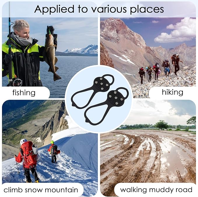 2 Pairs Non Slip Gripper Spike, Ice Grippers Traction Cleats Snow Shoe Spikes Grips Crampons with 10 Steel Studs Cleats