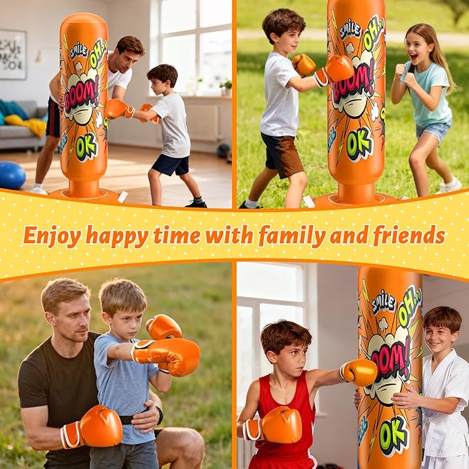 Inflatable Punching Bag for Kids 3-12, Boxing Equipment for Kids and Adults, Christmas, Birthday Gifts, Punching Bag Practice Karate, Taekwondo