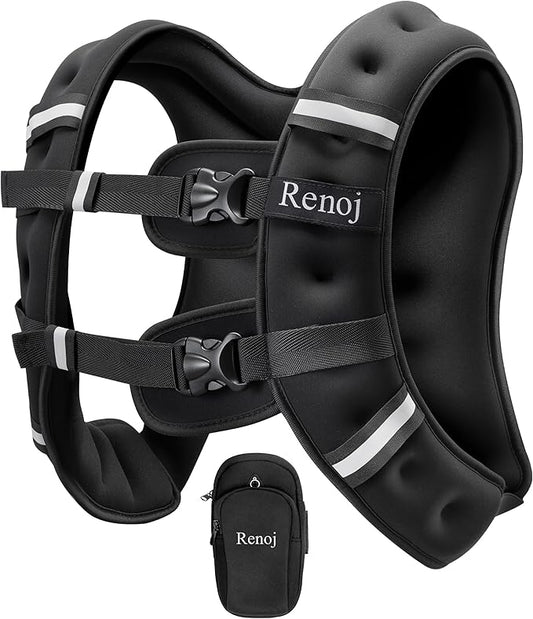 Renoj Weighted Vest for Women Men:10lb/12lb/16lb Weight Training Vest for Workout, Running, Walking, Exercise, Fitness, Weight Loss, Weight Lifting - With Reflective Strips and Storage Pocket