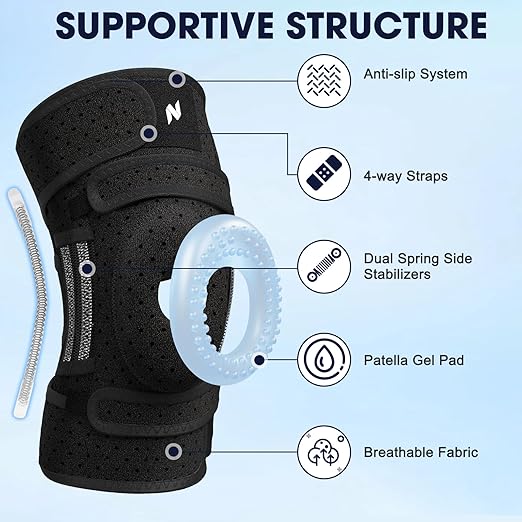 NEENCA ELITE Knee Brace for Men & Women - Open-Back Knee Support with Side Stabilizers & Patella Support for Meniscus Tear, Arthritis Pain, Injury Recovery, Running, Sports (Black, Small)