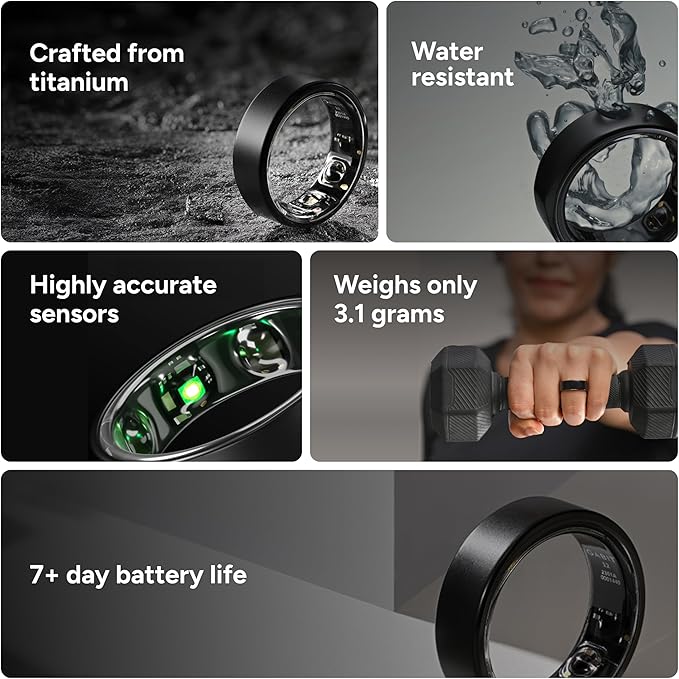 Gabit Smart Ring | 7+ Day Battery | Sleep, Fitness, Nutrition, Stress | Track Steps, VO2 Max, Recovery, Calorie Counter | Buy Sizing Kit First | Smart Ring for Men & Women | Titanium, Matte Silver 14