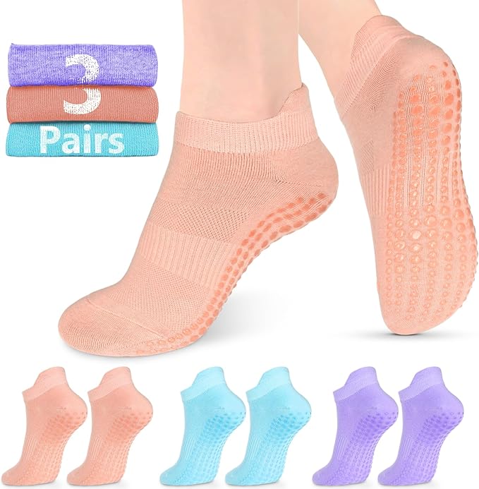 AURUZA Grip Socks for Women Men Pilates Grip Socks Non Slip Yoga Sock with Grips for Barre Barefoot Hospital Grippy Sock