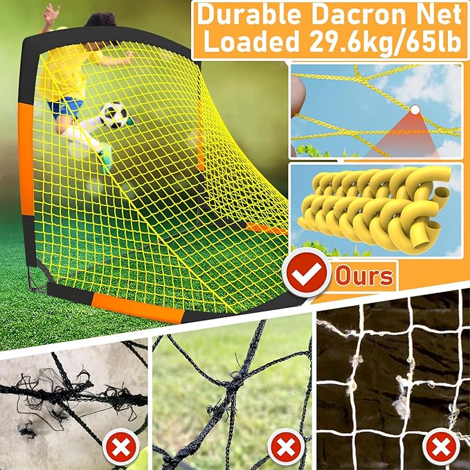 Soccer Goal 7'x5', 6.6‘x3.3', 5'x3.6', 4'x3', 3'x2.2' Soccer Net for Kids Backyard