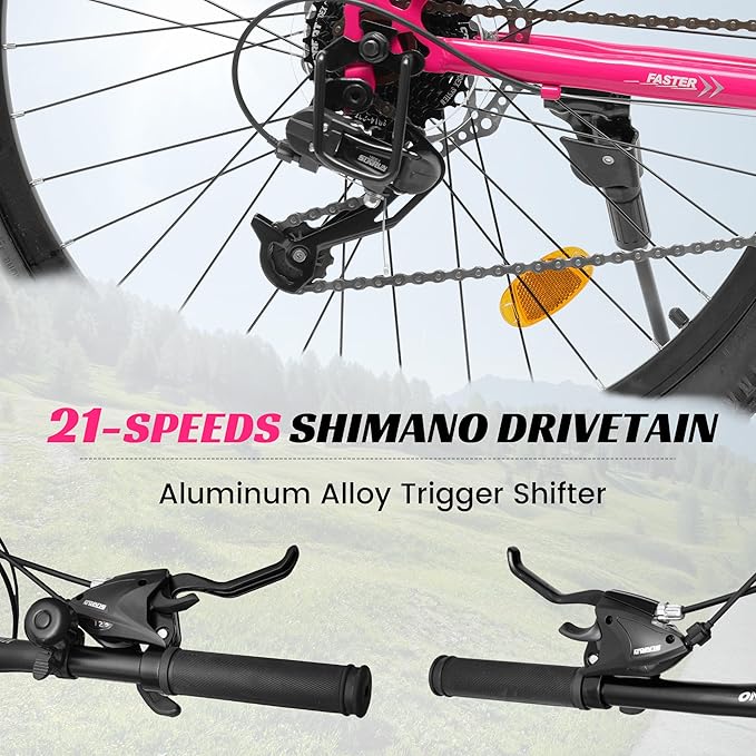 24/26/27.5 Inch Mountain Bike, Dual Full Suspension 21 Speed Womens Mens Mountain Bikes, Commuter Bike with Carbon Steel Frame and Dual Disc Brakes