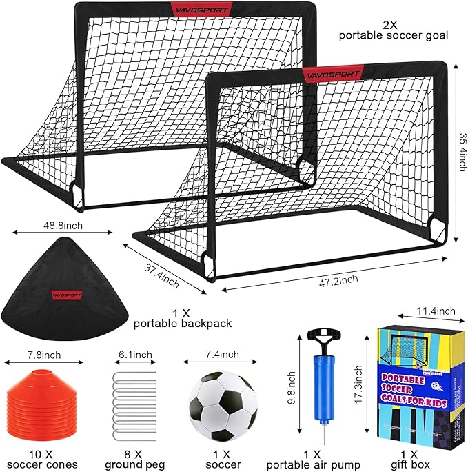 Kids Soccer Goals for Backyard Set - 2 of 4' x 3' Portable Soccer Goal Training Equipment, Pop Up Toddler Soccer Net with Soccer Ball, Soccer Set for Kids, Youth Outdoor Games, Sports, Play