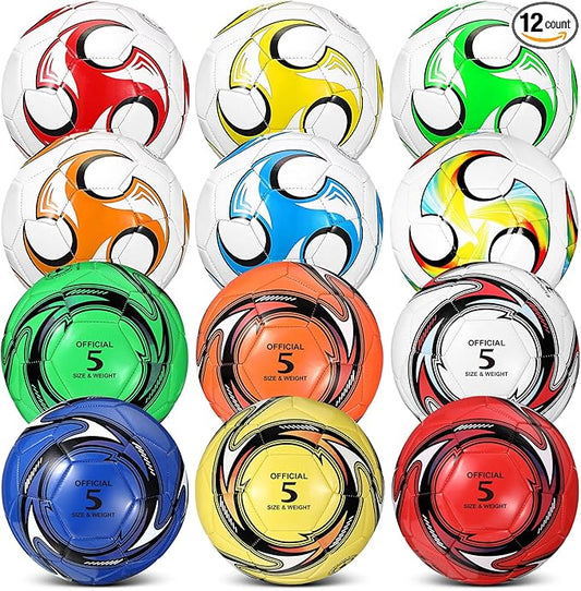 12 Pcs Soccer Balls for Teen Adult Bulk Deflated Soccer Ball with Pump Size 5 Indoor Outdoor Training Practice for School Sports Game Birthday Gifts Party Back to School