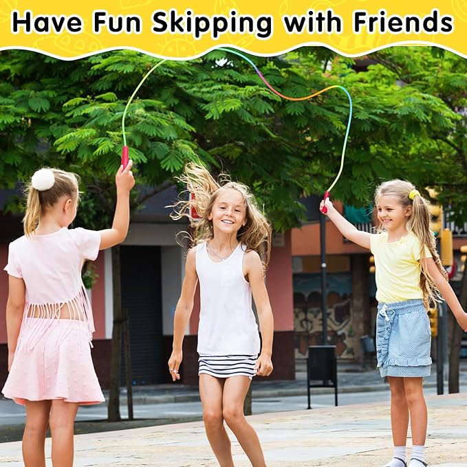 Jeffbaubl 10 Pack Jump Rope for Kids, 7.2Ft Kids Rainbow Jump Rope, Adjustable Jumping Ropes with Plastic Handles, Skipping Ropes for Boys Girls Outdoor Activity Party Favors