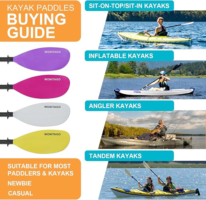 Kayak Paddle Carbon Fiber Shaft and Reinforced Nylon Blade, Adjustable Kayaking Oars, 3 Piece, 230-250 cm/90-98 Inches,210-230 cm/82-90 inches