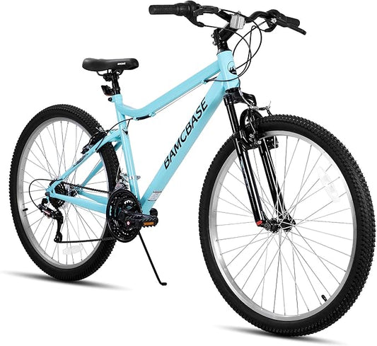 HILAND 26 Inch Womens and Mens Mountain Bike, 18 Speed Steel Frame Adult Bicycle, MTB Bikes with Suspension Fork, V Brake, Mountain Bicycle for Woman Man, Purple Green White