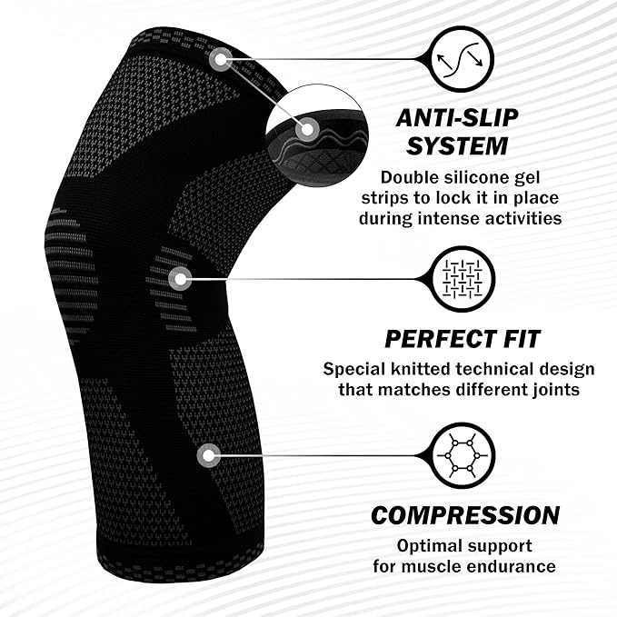 POWERLIX Leg Sleeve - Best Knee Brace for Leg Pain for Men & Women Knee Support for Running, Basketball, Volleyball, Weightlifting, Gym, Workout, Sports (Black, Small)