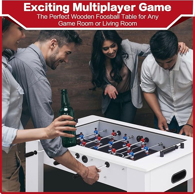 Foosball Coffee Table, 42" Soccer Game Table with Tempered Glass, Modern Game Table with 2 Balls for Adults, Kids, Home, Indoor Family Living Room
