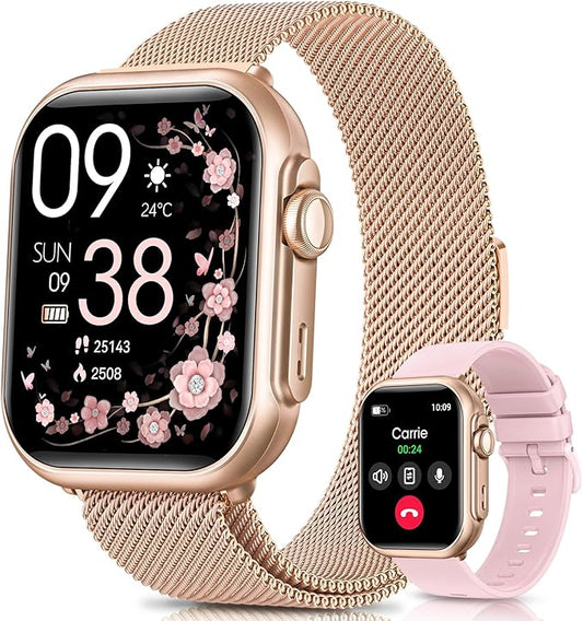 Smart Watch for Men for Android iPhone: Smart Watch with 100 Day+Battery Life Make/Answer Call Blood Oxygen Sleep Heart Rate Monitor 5ATM 120+ Sport Mode Fitness Tracker Watch Pedometer Gold 2Band