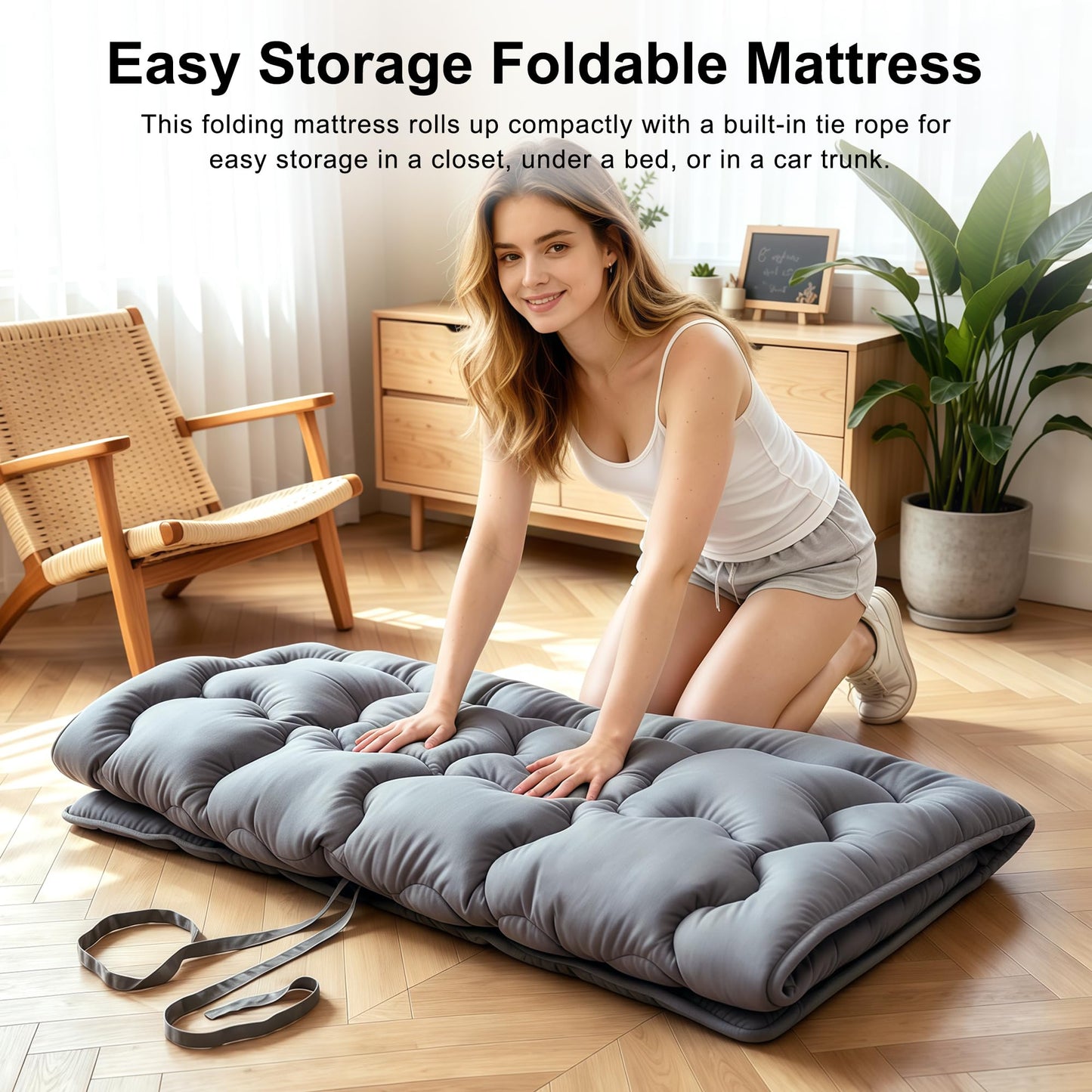 FARINA Japanese Futon Mattress Floor Mattress, 3.5" Thicken Twin Size Shredded Memory Foam Roll Up Foldable Tatami Mat, Portable Sleeping Pad for Living Room Guest Room (Grey, Twin)