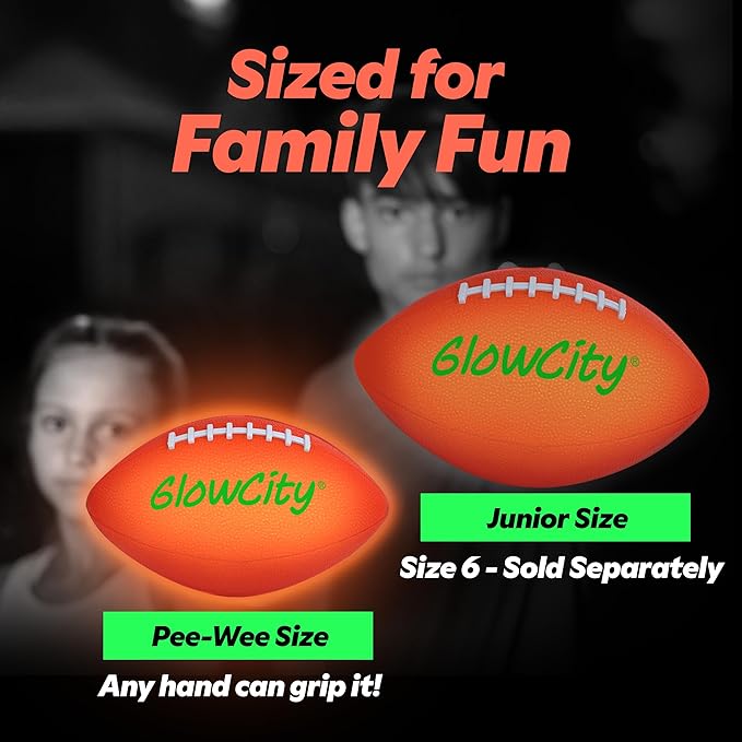GlowCity Glow in The Dark Football - Size 3/6 Light Up Ball Gifts for Kids, Teens & Adults - Bright Football for Night Outdoor Games - Sports Birthday Gift Ideas for Boys Ages 6 7 8 9 10 11 12 13 14