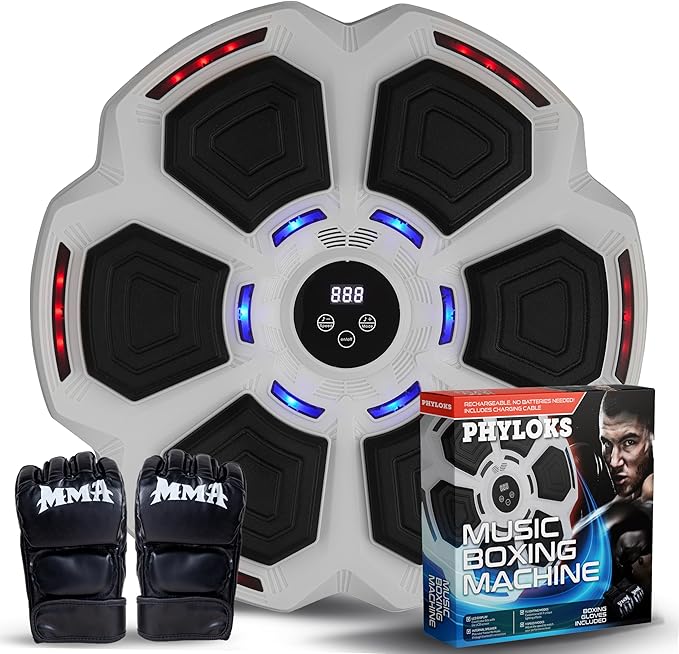 PHYLOKS™ Music Boxing Machine with Gloves, 9 Speeds & 9 Modes, Bring The Boxing Arena Home with Smart Reflex Lights, Music Punching Trainer for Home Fitness & Fun