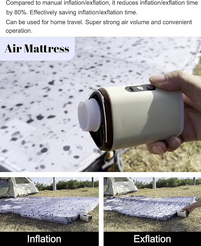 Portable Air Pump with 2500mAh Battery USB Rechargeable Lightweight Electric Mini Air Pump Inflate Deflate for Pool Floats Vacuum Storage Bags Air Mattress Swimming Ring Sleeping Pads – Khaki