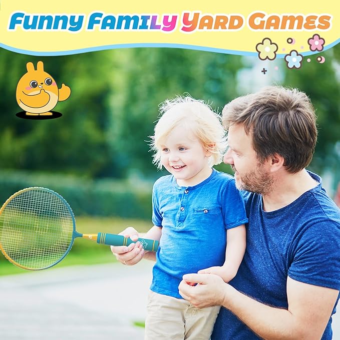 JOY SPOT! Kids Badminton Rackets Set with Soft Grip, Oversize & Lightweight Shuttlecocks Racquet with Carry Bag for Children Youth, 2 Player Sport Game for Indoor Outdoor Backyard