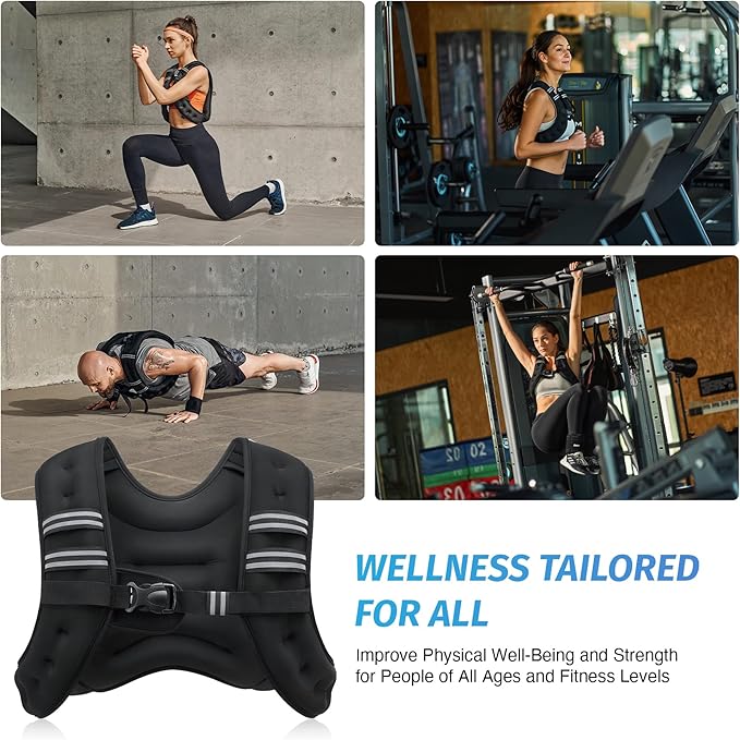 ZELUS Weighted Vest, 6lb/8lb/12lb/16lb/20lb/25lb/30lb Weight Vest with Reflective Stripe for Workout, Strength Training, Running, Fitness, Muscle Building, Weight Loss, Weightlifting