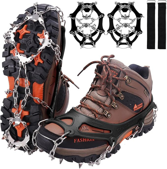 WIN.MAX Crampons for Shoes, Traction Cleats Ice Snow Grips with 19 Stainless Steel Spikes, Shoe Talons Anti - Slip Boots Spikes for Walking, Jogging, Climbing and Hiking