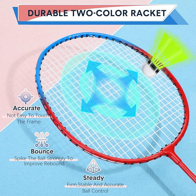 12 Pack Badminton Rackets Set Including Rackets, Nylon Shuttlecocks and Carry Bag for Outdoor Backyard Games Beginners