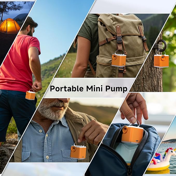 Portable Air Pump for Inflatables, 4.5kPa Mini Air Mattress Pump with Camping Light, 2400mAh Battery Rechargeable Air Pump for Pool Floats, Sleeping Pads, Swimming Ring, Vacuum Storage Bags