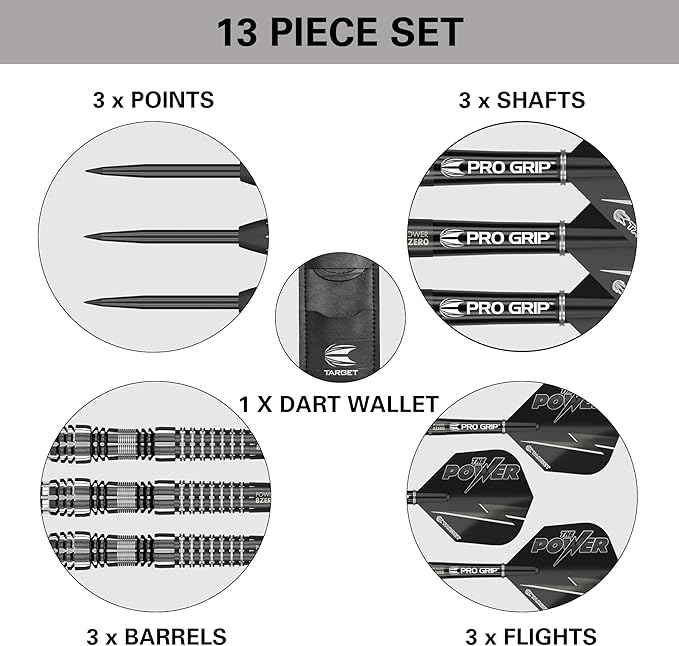 TARGET Darts Phil Taylor Power 8-Zero 4 Black Steel Tip Darts, 80% Tungsten Dart Set, P8Z4, 21G | Player Edition Darts with Fixed Points | Black Darts Case Included