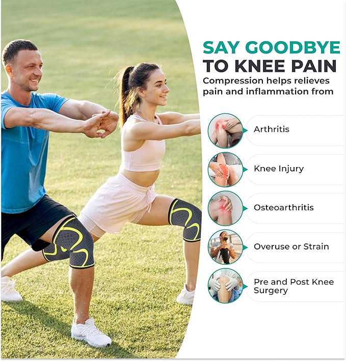 Modvel 2 Pack Knee Brace for Women & Men - Workout Knees Compression Sleeve for Knee Pain Relief Joint Support for ACL, Arthritis, Meniscus Tear Knees Brace for Sports, Rodilleras para Gym Fitness