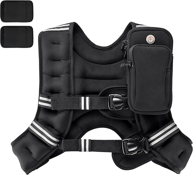 PACEARTH Weighted Vest,4lb/6lb/10lb/12lb/16lb/20lb/25lb/30lb Weight Vest with Reflective Stripe, Body Weight Vests Adjustable for Men, Women Workout, Strength Training, Running, Walking, Jogging