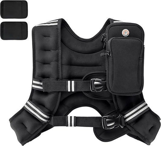 PACEARTH Weighted Vest,4lb/6lb/10lb/12lb/16lb/20lb/25lb/30lb Weight Vest with Reflective Stripe, Body Weight Vests Adjustable for Men, Women Workout, Strength Training, Running, Walking, Jogging