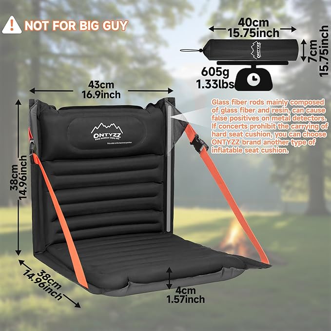 ONTYZZ Stadium Seats with Back Support Inflatable Portable Folding Comfort Seat Waterproof Cushion with Backrest for Sports Events Stadium and Camping