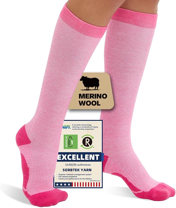 Merino Wool Compression Socks for Women Men, 15-20 mmHg, Soft & Breathable for Travel, Running, Pregnancy