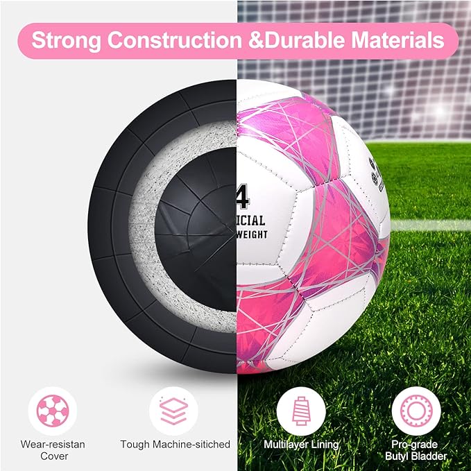 STEEFAN Teal/Blue/Pink Soccer Ball Size 4 for Kids Outdoor Play,Color Change Soccer Official Ball with Needles and Air Pump,Gift Idea for Kid Teen Boy Girl Junior Women,Indoor Outdoor Game Soccer Ball