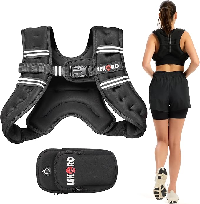 Weighted Vest, 6lbs/8lbs/12lbs/16lbs/20lbs/25lbs/30lbs Weights Vest for Women Men with Reflective Stripe for Workout, Strength Training, Running, Walking