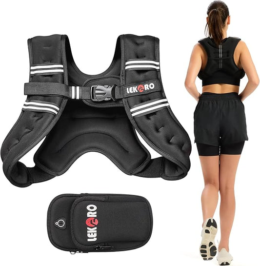 Weighted Vest, 6lbs/8lbs/12lbs/16lbs/20lbs/25lbs/30lbs Weights Vest for Women Men with Reflective Stripe for Workout, Strength Training, Running, Walking