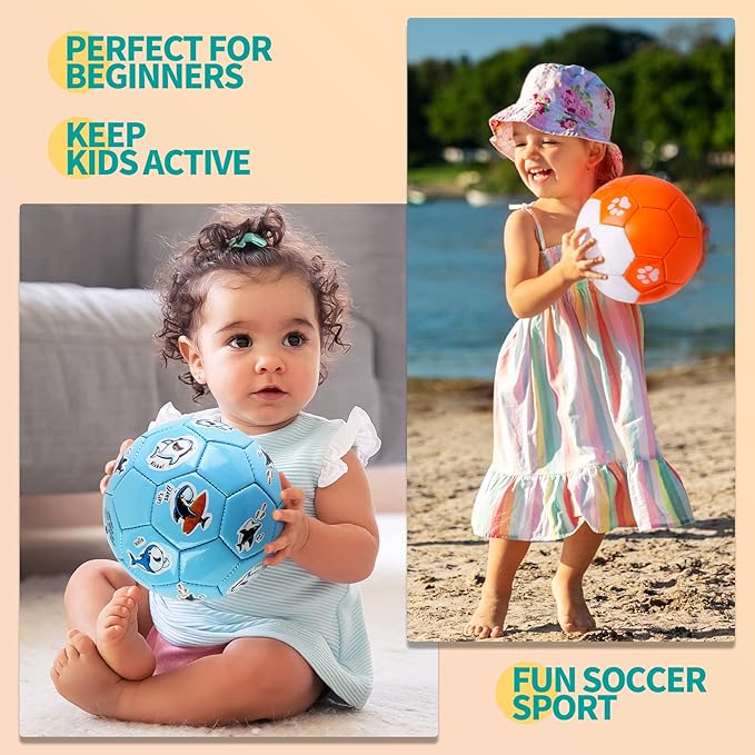 Toddler Soccer Ball Size 2 - Soft Kids Soccer Ball 2 Pack for Ages 1-3 3-5 - Cartoon Sports Toys for Boys Girls - 5.8” Small Ball for Indoor/Outdoor Games for Yard Games