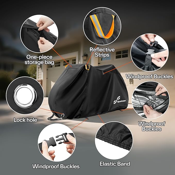 Sportneer Bike Cover: 210D Waterproof Outdoor Oxford Bicycle Covers with Lock Hole & Storage Bag - Rain Sun UV Dust Wind Proof Bike Covers for Mountain Bike, Road Bike, Hybrid Bike, Beach Cruiser Bike