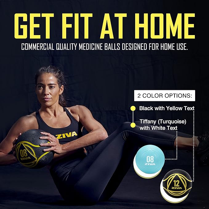 ZIVA Medicine Ball – Durable Rubber Weighted Ball with Easy-Grip Textured Shell for Core, Balance and Strength Training – Commercial Quality (Black, 4–12 lb)