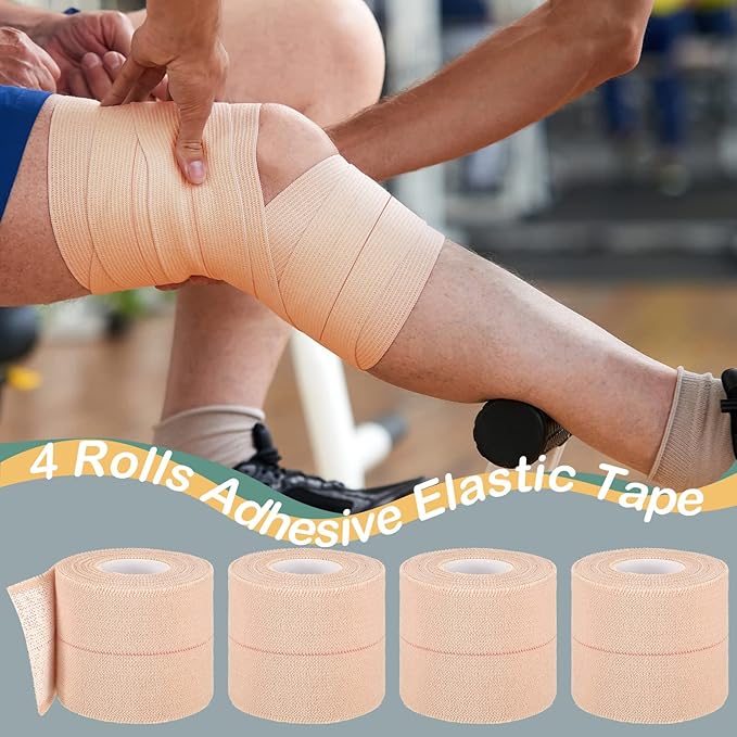 4 Rolls Elastic Tape Adhesive Elastic Tape Self Adhesive Bandage Wrap Flexible Stretch Bandages for Sports Ankle, Knee and Wrist Sprains Animal Pets, 2 Inch x 5 Yard