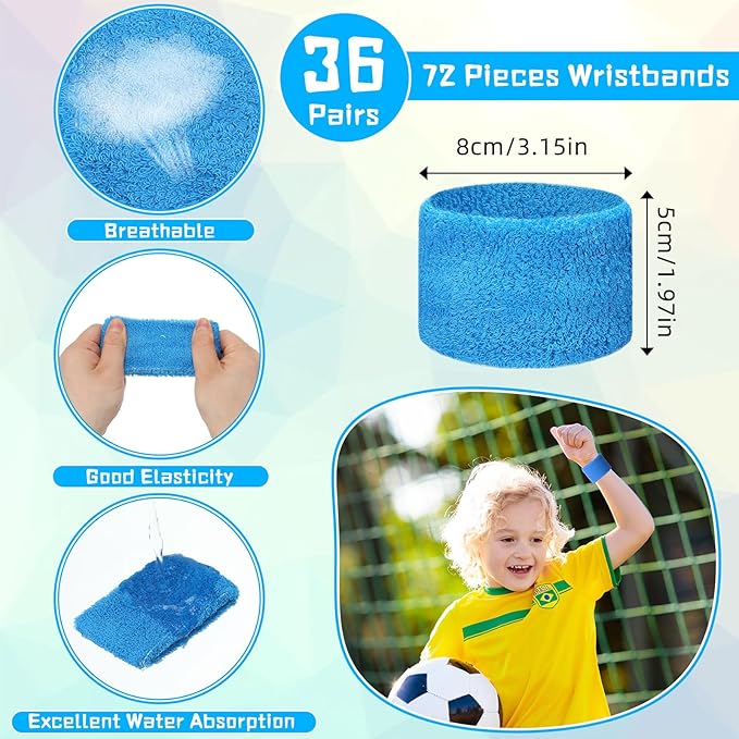 Lounsweer 72 Pcs Bulk Sports Wristbands - Sweatbands for Kids, Gifts, Party Favors, Athletics, and Fans
