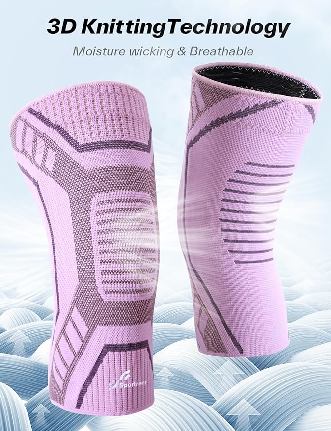Copper Knee Brace for Men & Women - Knee Compression Sleeve with Side Stabilizers - Knee Support for Running, Hiking, Working, Basketball, Volleyball, Gym, Meniscus Tear, ACL, Arthritis Knee Pain Relief, A Pair (Pink-Purple, Small(14.5"-16.5"))