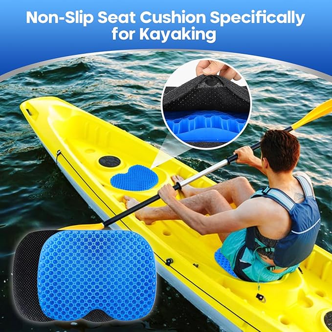 Anti Slip Kayak Gel Seat Cushion with Cover, Waterproof Seat Cushion Kayak Seat Pad for Sit in Inflatable Kayak, Canoe & Boat Fishing, Rowing, Lifetime Kayak Accessories,Office (Blue)