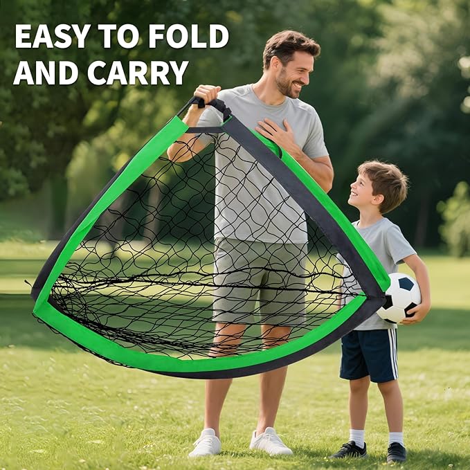2 Pack Kids Soccer Goal for Backyard Set 6x4FT Portable Pop Up Soccer Net Training Equipment with Soccer Ball, Training Dice Mat, Cones and Carry Bag for Youth Toddler Teams Indoor Outdoor Sport Game