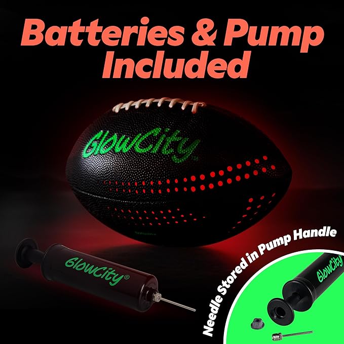 GlowCity Glow in The Dark Football - Size 3/6 Light Up Ball Gifts for Kids, Teens & Adults - Bright Football for Night Outdoor Games - Sports Birthday Gift Ideas for Boys Ages 6 7 8 9 10 11 12 13 14