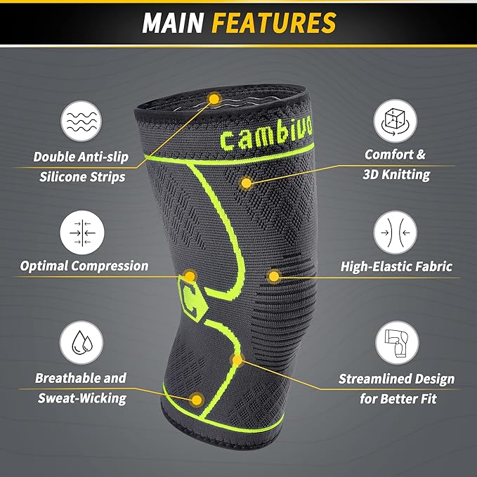CAMBIVO 2 Pack Knee Brace, Knee Compression Sleeve for Men and Women, Knee Support for Running, Workout, Gym, Hiking, Sports (Green,X-Large)