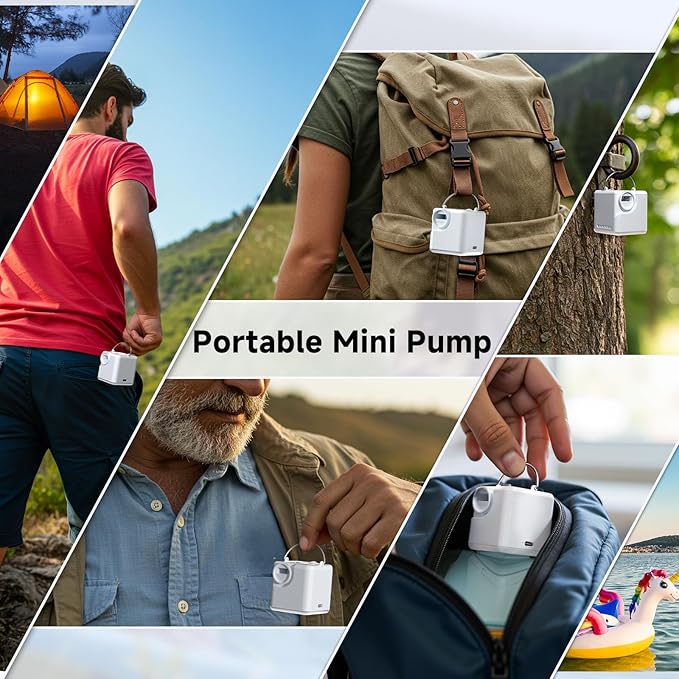 Portable Air Pump for Inflatables, 4.5kPa Mini Air Mattress Pump with Camping Light, 2400mAh Battery Rechargeable Air Pump for Pool Floats, Sleeping Pads, Swimming Ring, Vacuum Storage Bags