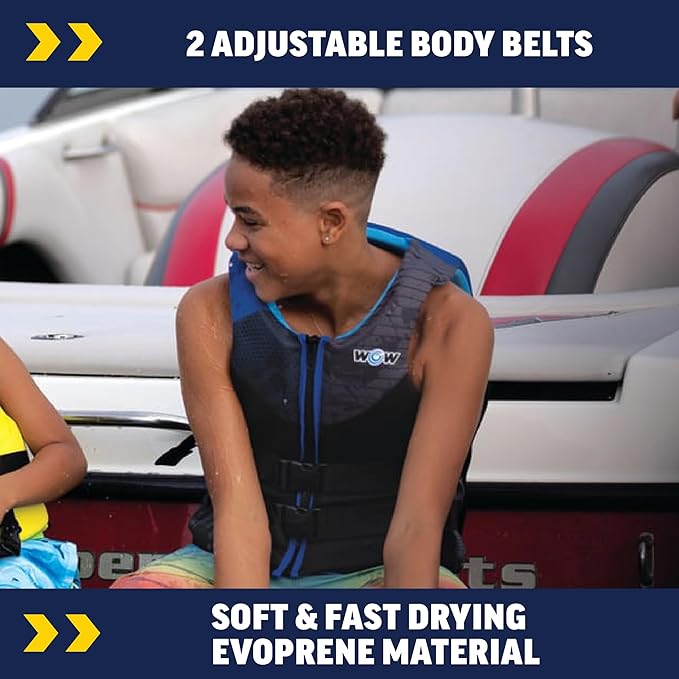 WOW Sports Life Jacket, US Coast Guard Approved Life Vest for Fishing, Kyaking, & Boating PFD, Blue - Small/Medium
