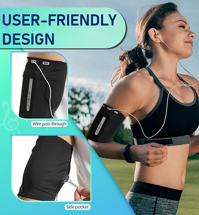 HiRui Running Armband Sleeve Universal Sports Armband Cell Phone Holder Armband for Exercise Workout, Compatible with iPhone 16/15/14/13/Plus/Pro Samsung Galaxy All Phones (S, Black)