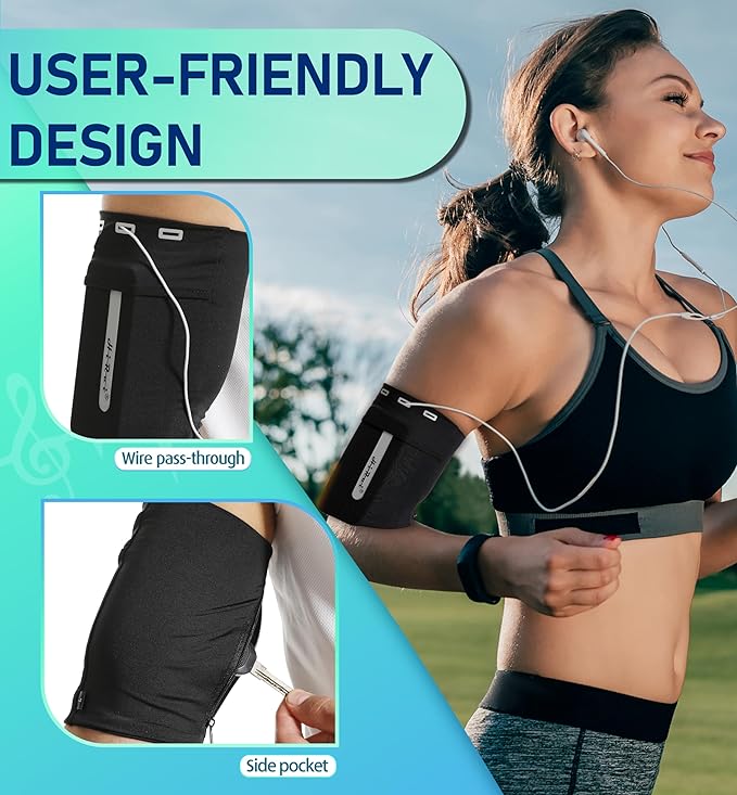 HiRui Running Armband Sleeve Universal Sports Armband Cell Phone Holder Armband for Exercise Workout, Compatible with iPhone 16/15/14/13/Plus/Pro Samsung Galaxy All Phones (XL, Black)