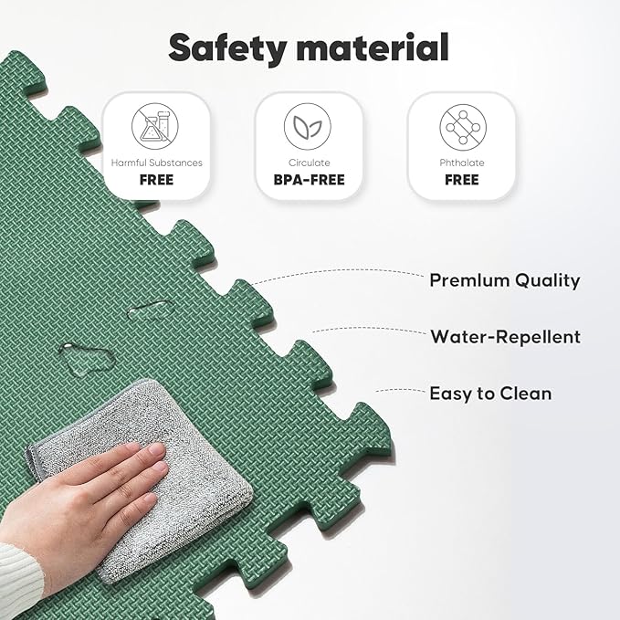 Home Gym Mat, Puzzle Exercise Mat, EVA Interlocking Foam Floor Tiles for Home Workout Equipment and Kids' Play Areas - Blue, 24 in x 24 in x ½ in - (Green, 12 Pack (48 SQ FT))