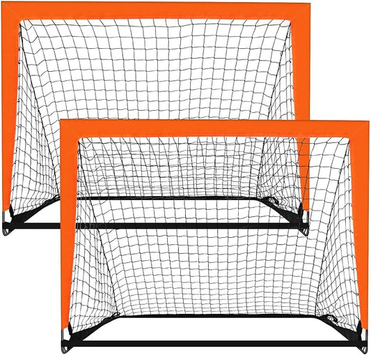 2 Pack 4’ x 3’ Size Orange Portable Kid Soccer Goals for Backyard, Soccer Training Equipment, Outdoor Sports Play, Youth Games